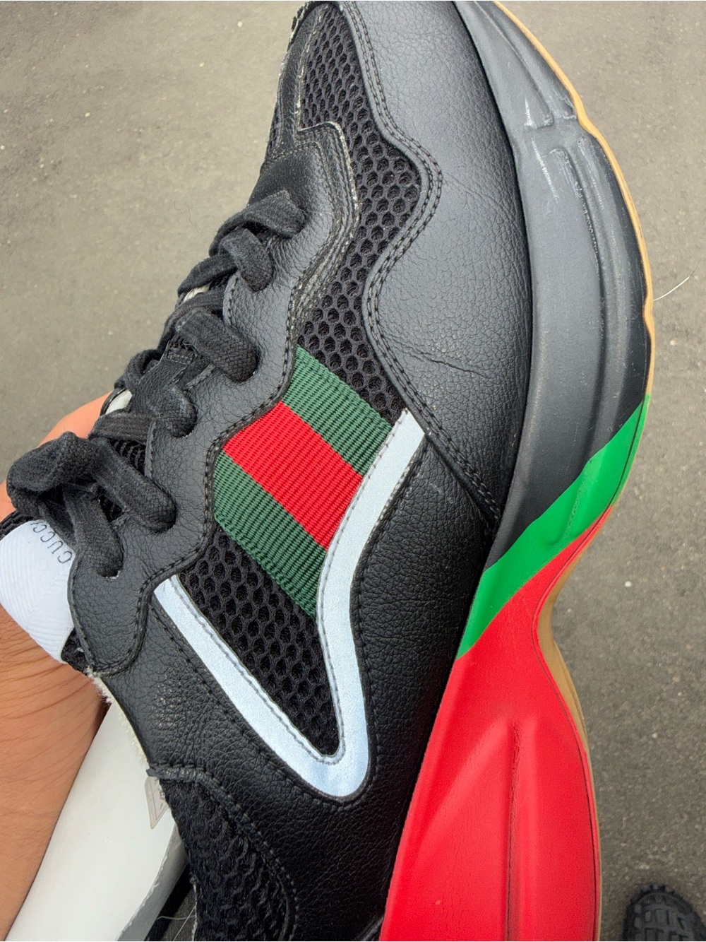 Gucci Rython Leather Mesh Sneakers - Picture 8 of 9